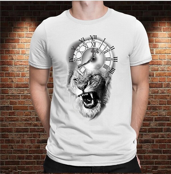 Camiseta Lion Clock B/N - Imagen 3