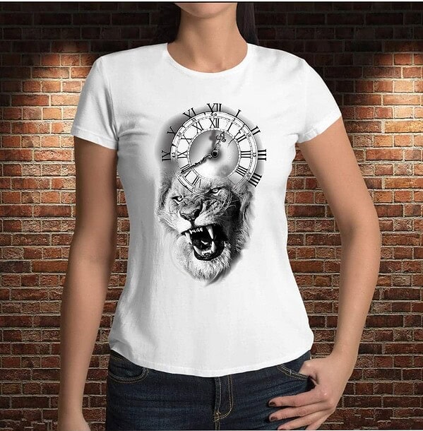 Camiseta Lion Clock B/N - Imagen 2